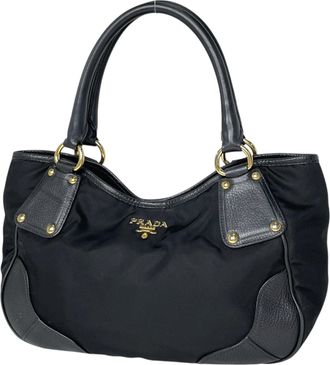 Prada Black Nylon Leather Tote Bag (Pre-Owned)