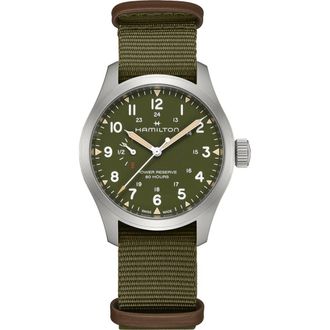 Hamilton Khaki Field Mechanical Power Reserve Web Strap Watch, 40mm in Green at Nordstrom
