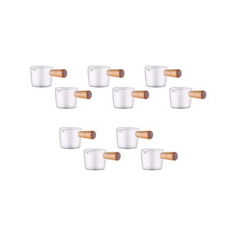 OEM Juego De 10 Jarras De Vidrio Transparente Para Crema Con Asas De Madera, Jarra Para Leche Y Caf&eacute;, 100 Ml