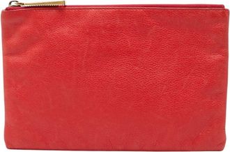 Fendi Red Brown Leather Pouch (Pre-Owned)
