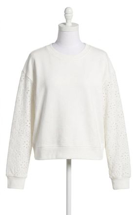 Z Supply Mosaic Knit Eyelet Sweatshirt In White