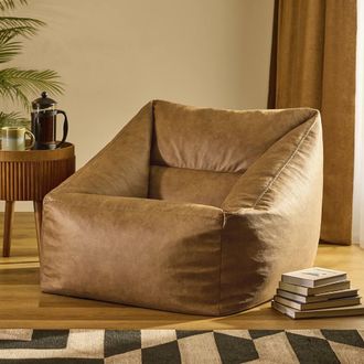 Icon Brand Natalia Faux Leather Armchair Bean Bag, Tan