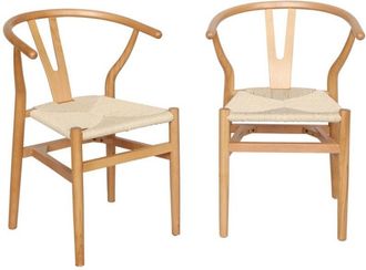 Sweeek Sweeek - Set of two vintage rubberwood natural chairs with rope seat and rounded backrest