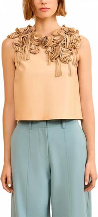 Ulla Johnson Marlowe Floral Applique Leather Top In Alabaster