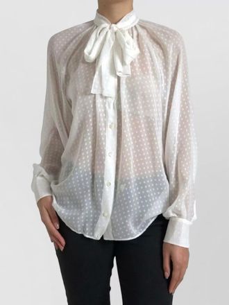 Dolce & Gabbana silk sheer polka-dot tie-neck blouse