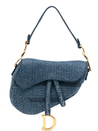 Dior 2019 Oblique Embroidered Denim Saddle Bag shoulder bag - women - Denim - One Size - Blue