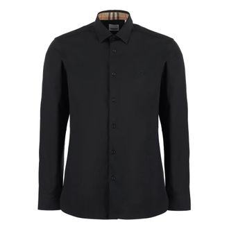 Burberry Casual Shirts, male, Black, Size: S Classic Cotton Shirt with Elastane