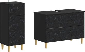 vidaXL Juego De Gabinete De Ba&ntilde;o De 2 Piezas Delft Negro Vidaxl
