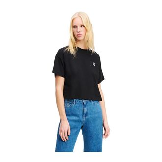 Karl Lagerfeld Tops, Dames, Zwart, S, Katoen, Ikon Patch T-shirt