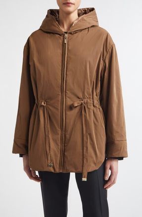 Max Mara Charme Water Repellent Hooded Jacket in Honey at Nordstrom, Size 10