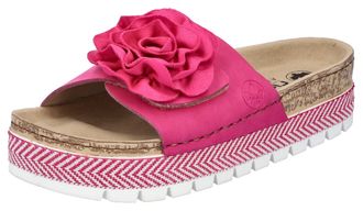 Rieker Pantolette RIEKER, Damen, Gr. 36, pink (fuchsia), Nubuklederimitat, Textil, Schuhe Pantolette, Sommerschuh, Schlappen mit modischem Plateau