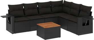 vidaXL Set De Comedor De Jard&iacute;n 7 Pzas Y Cojines Rat&aacute;n Sint&eacute;tico Negro Vidaxl