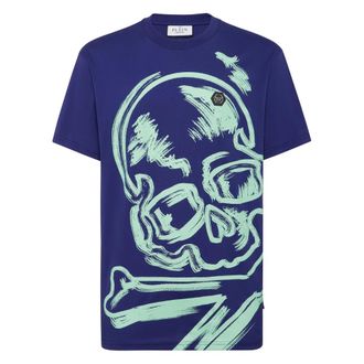 Philipp Plein T-shirt Ronde Hals Skull - Heren - Tops - Blauw - Maat: XS Katoen