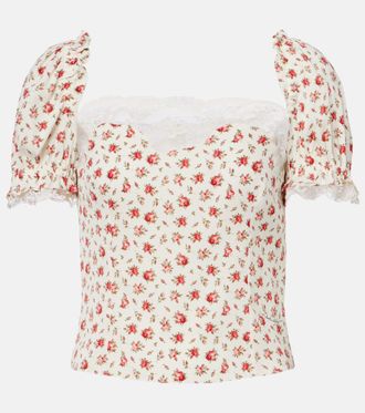 Dolce & Gabbana Floral lace-trimmed silk and cotton charmeuse top