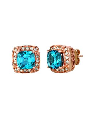 Le Vian Deep Sea Blue Topaz 14K Rose Gold 3.26 Ct. Tw. Diamond & London Blue Topaz Stud Earrings
