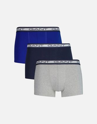 GANT Mens 3-Pack Striped Waistband Boxer Trunks, Navy/Grey/Blue - Size: 35/34/32