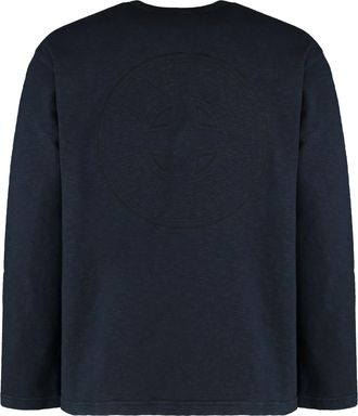 Stone Island Mens Long Sleeve Cotton Jersey T-Shirt Blue T-Shirts And Polos