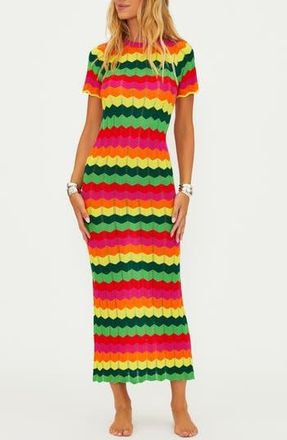 Beach Riot Emory Wave Stripe Pointelle Knit Cover-Up Maxi Dress in Mango Tango at Nordstrom Rack, Size X-Small