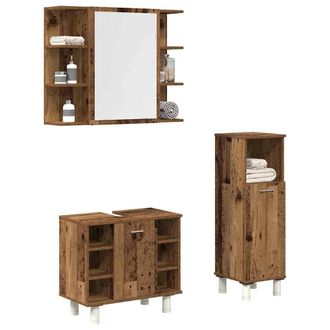 Berkfield Home 3 Piece Bathroom Furniture Set Old Wood Engineered Wood in Brown