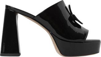 Patou Schoenen, Dames, Zwart, 40 EU, Leer, Zwarte Plateauhakken Sandalen