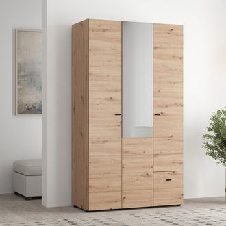 Dmora Guardarropa 3 Puertas Serram, Armario Dormitorio Con Perchero, Un Caj&oacute;n, 4 Estantes, 117x52 Cm Roble Nudos Marr&oacute;n