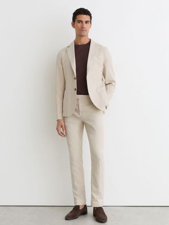 Reiss Natural Garment-dyed Piqu&eacute; Suit Trousers Tailored-fit, 38