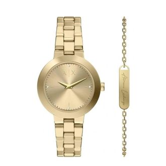 A|X Armani Exchange Quartz Gold Dial Ladies Watch with Bracelet AX7177SET