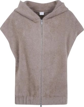 C.T. Plage Mouwloze Capuchonvest - Dames - Vesten - Beige - S - Wol - Truien & Vesten
