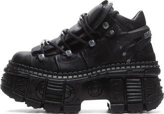 New Rock Stijlvolle Tank Casco Werkschoenen - Dames - Veterlaarzen - Zwart - 37 EU - Leer - Schoenen