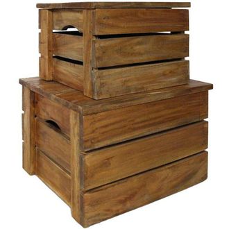 vidaXL Juego De Cajas De Almacenaje 2 Pzas Madera Maciza De Caoba Vidaxl