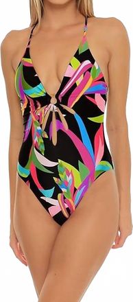 Trina Turk Womens Birds Of Paradise Floral One Piece Swimsuit In Black