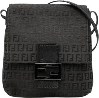 Fendi Pre-owned Canvas Crossbody Bag - Dames - Vintage Schoudertas - Zwart - ONE Size - Leer - Vintage