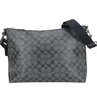 Coach Pre-owned Cross Body Bags, male, Black, Size: ONE SIZE Pre-owned Signature PVC Coated Canvas Leather Shoulder Bag