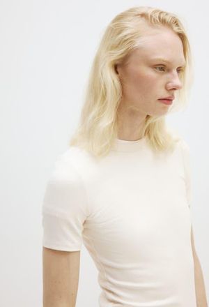 H&M Cooling Slim Fit Ribbed T-shirt in Cream at Nordstrom, Size X-Large