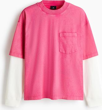 H&M Oversized Baumwollshirt im Lagenlook - Knallrosa/Colourblocking