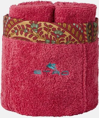 Etro Giano set of 4 face towels and basket