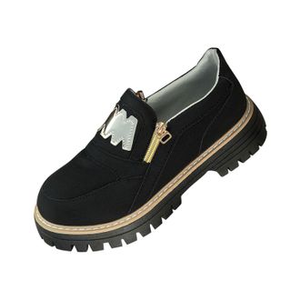 Generic Black Women Winter Loafers with Side Zipper and Thick Heel for Comfortable Fit