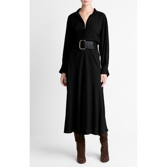 Vince Long Sleeve Shirtdress in Black at Nordstrom, Size 14