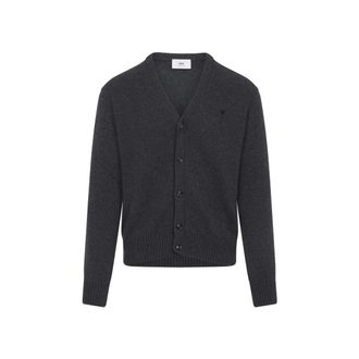 Ami Cashmere Blend Cardigan With Deep V-Neck