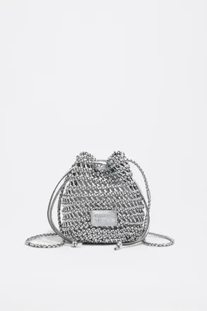 Bimba & Lola Mini Plaited Crochet Leather Bag in Silver at Nordstrom