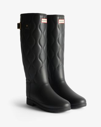 Hunter Womens Originals Refined Tall Onion Quilt Boots in Black Rubber - Size UK 6