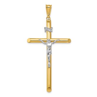 Diamond2Deal 14k Two-tone Gold Polished Crucifix Pendant