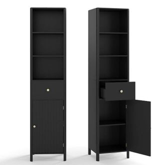 Costway 170cm Tall Bathroom Cabinet Narrow Floor Cabinet w/Fluted Door-Black