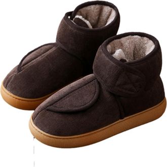 Generic Wide Opening Diabetic Shoes Wide Width, Warm Snow Boots For Elderly With Adjustable Closures, Anti-Slip Shoes For Edema And Swollen Feet(Brown,5.5)