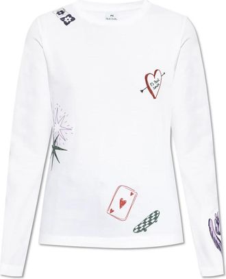 Paul Smith T-shirt met lange mouwen - Dames - Longsleeves - Wit - L - Katoen - Tops