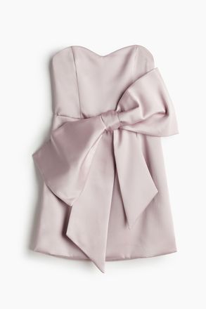 H&M Bandeau-Kleid aus Satin mit grosser Schleife - Hellrosa