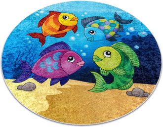 RugsX Alfombra Lavable Junior 51594.801 Circulo Peces, Oc&eacute;ano Para Ni&ntilde;os Antideslizante - Azul Multicolour Circulo 160 Cm