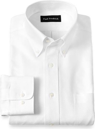 Paul Fredrick Non-iron Cotton Twill Button Down Collar Dress Shirt in White at Nordstrom, Size 16.5 - 32