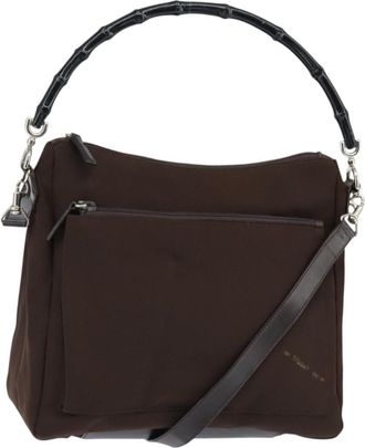 Gucci Vintage Bamboo Handle Bag Nylon Brown Nylon Handbag (Pre-Owned)