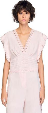 Sandro Floral jacquard crop top in Pink at Nordstrom, Size X-Large